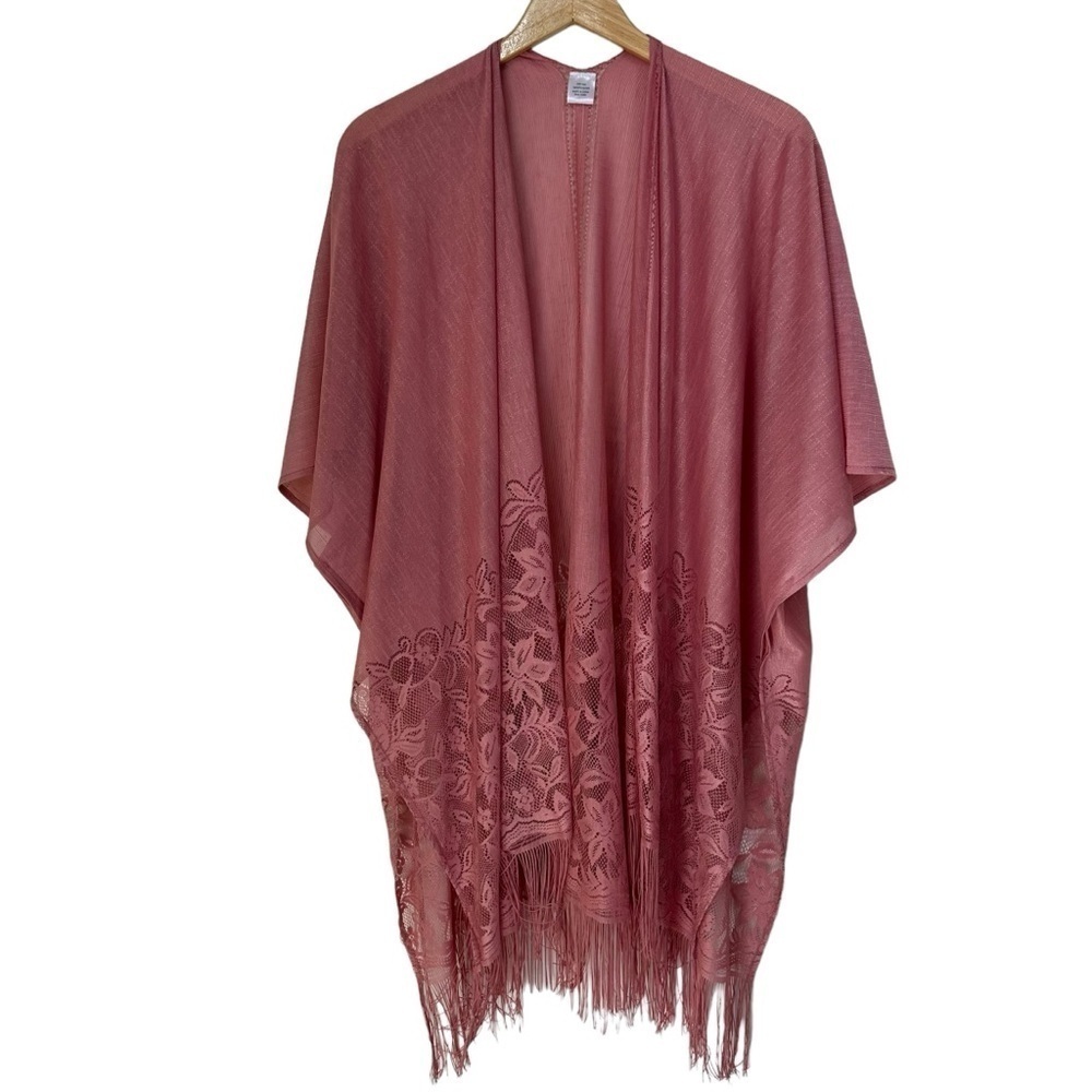 Whimsy Open Front Oversized Festival Scarf Wrap Beach Coverup, Rose Pink